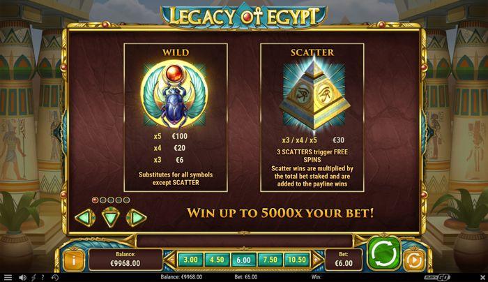 legacy of egypt slot: scatterand wild symbol